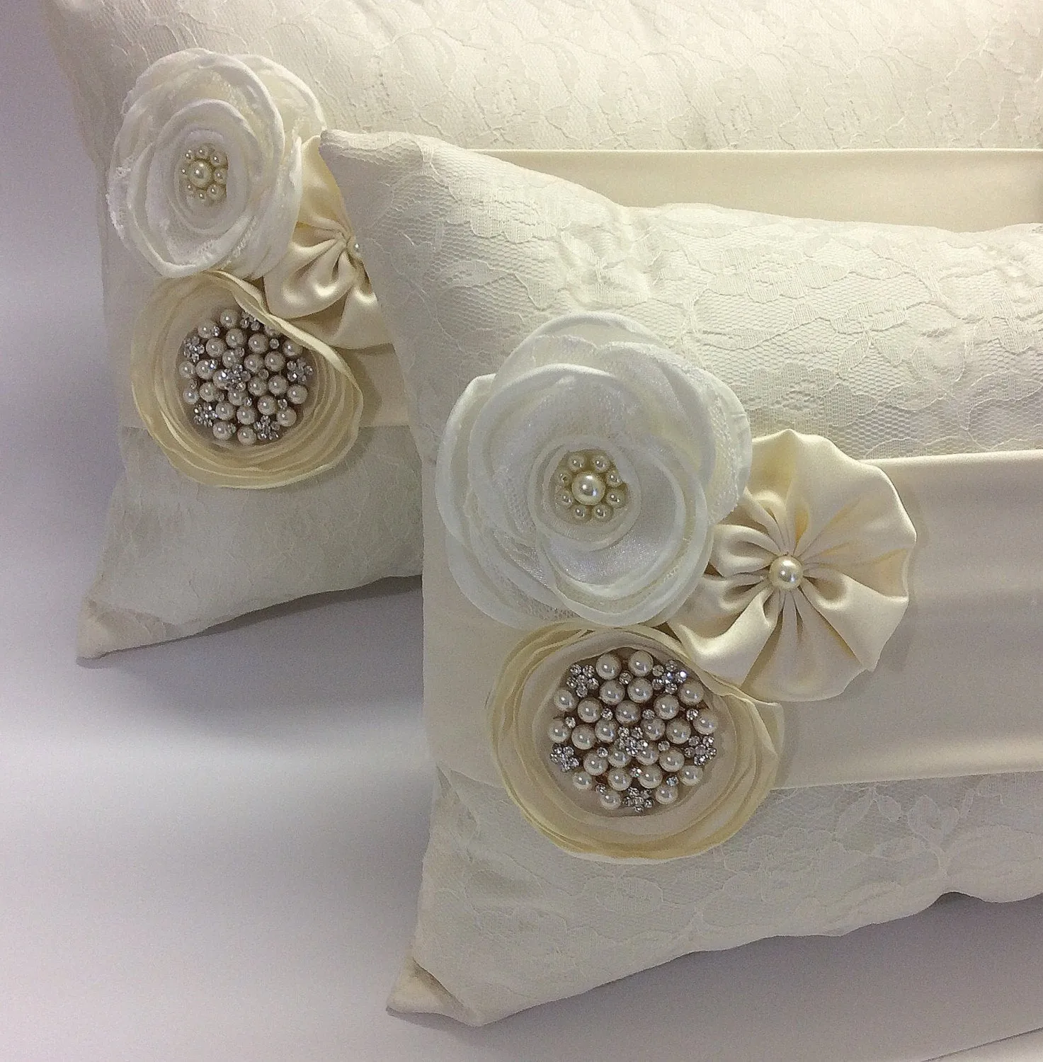 Set of 2 kneeling pillows lace wedding ring pillow//wedding pillow