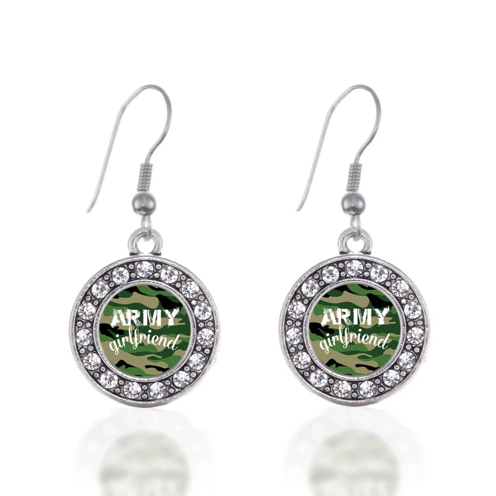 Silver Army Girlfriend Circle Charm Dangle Earrings