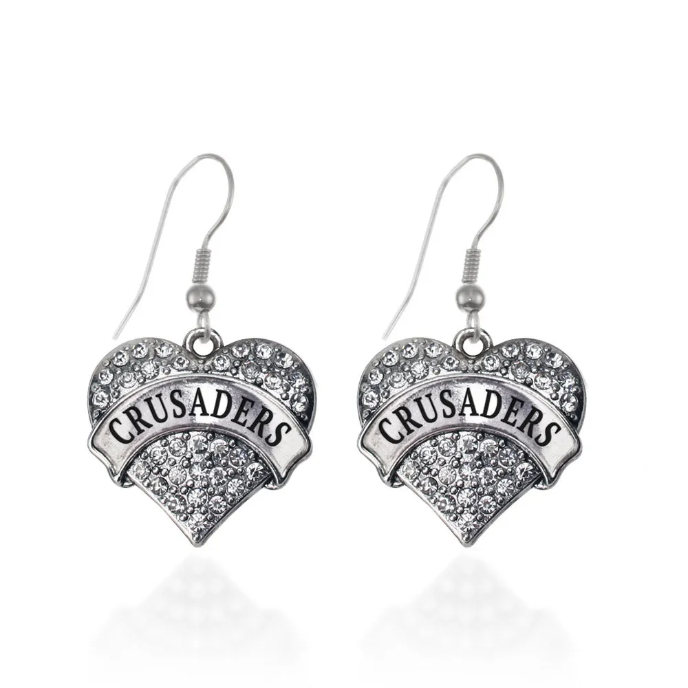 Silver Crusaders Pave Heart Charm Dangle Earrings