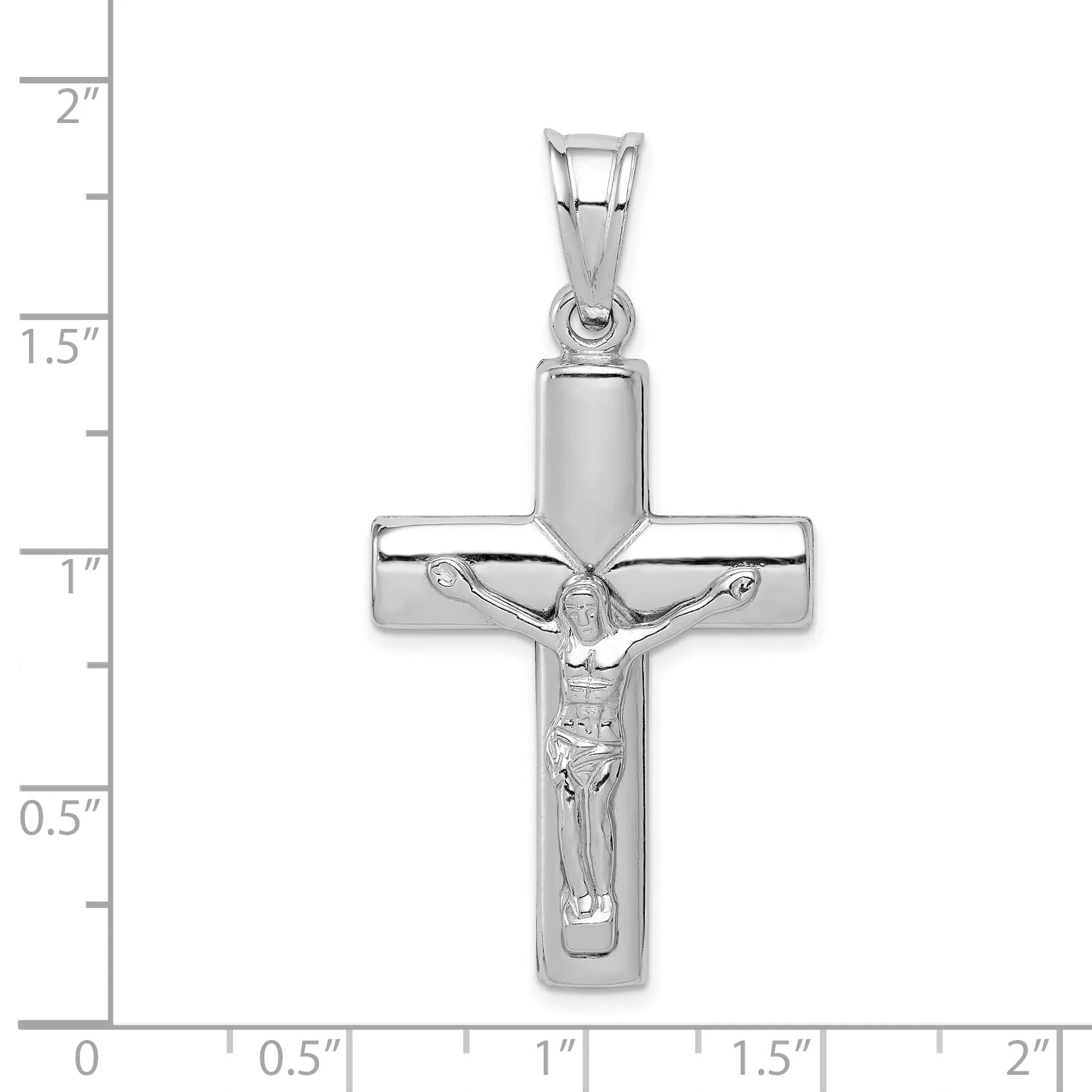 Silver Polished Latin Crucifix Cross Pendant