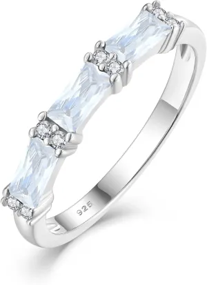 Stackable Rings 925 Sterling Silver Ring for Women, Eternity Ring Band with Square Birthstone Jewelry Gifts for Her