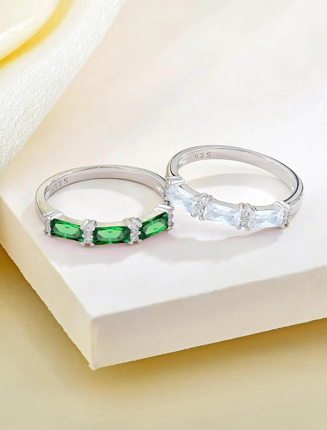 Stackable Rings 925 Sterling Silver Ring for Women, Eternity Ring Band with Square Birthstone Jewelry Gifts for Her