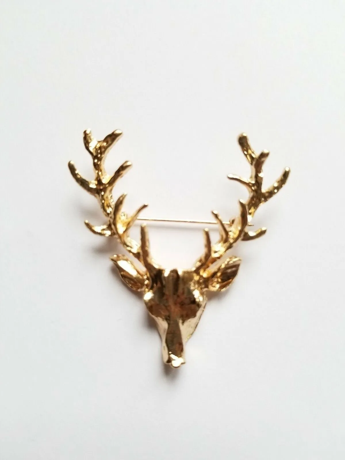 Unisex animal christmas xmas popular cute gold deer antlers head pin brooche b3