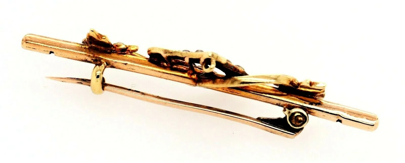 Vintage 9ct Yellow Gold & Seed Pearl Irish Hard Brooch